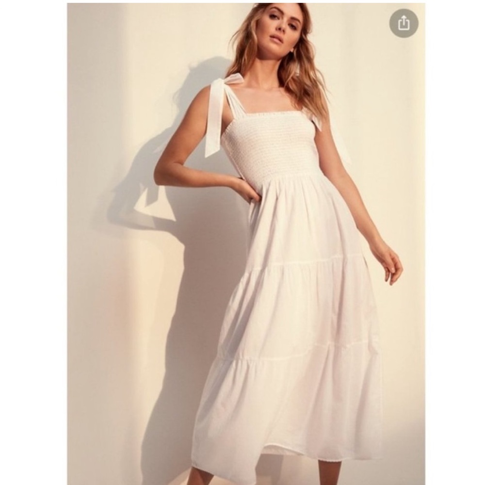 Aritzia Wilfred La Boheme smocked white dress